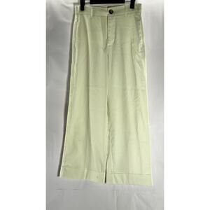 UNBRANDED Women's Cream Straight Cuffed Wide-Leg Pant SZ S